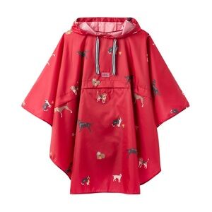 Joules Red Dogs Print Showerproof Hooded Rain Poncho OSFM